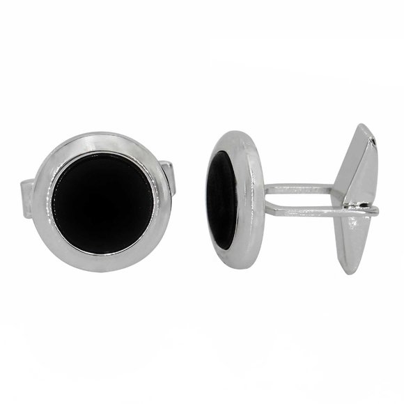 Sterling Silver Round Onyx Cuff Links - Picture 1 of 1